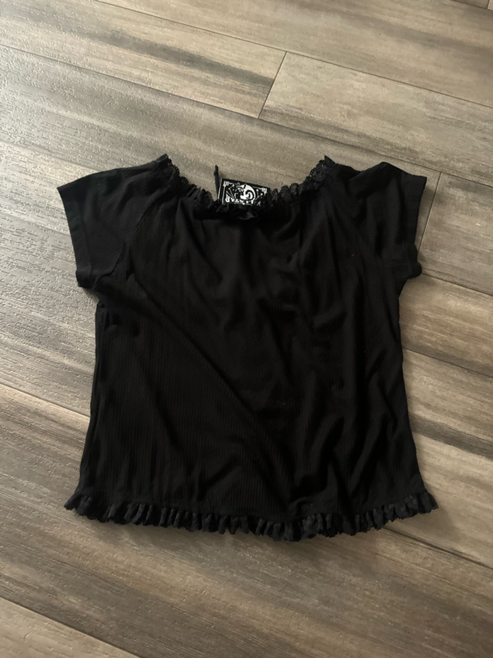 Killstar Black Lace-Up Ruffle Crop Top - Picture 5 of 5